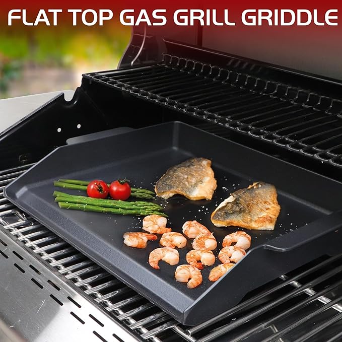 Cast Iron Griddle Gas Grill Stove Top Pan Insert for Weber Charbroil Nexgrill Grill Replacement Parts Flat Charcoal Cooking Plate Outdoor Camp Tailgating Teppanyaki Accessory 17" x 13"