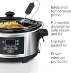 Hamilton Beach Portable 6 Quart Set & Forget Digital Programmable Slow Cooker with Lid Lock, Temperature Probe, Dishwasher Safe Crock & Lid, Stainless Steel (33969A)