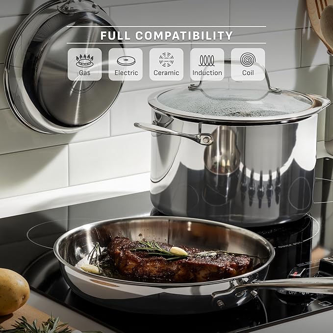 T-fal Pro Tri-Ply Stainless Steel Cookware Set 13 Piece Induction Compatible, Oven Safe 500F, Lids 350F, Fast & Even Heat, Pots and Pans Set, Professional Quality, Kitchen Essentials, Silver