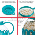 Ecolution Patented Micro-Pop Microwave Popcorn Popper with Temperature Safe Glass, 3-in-1 Lid Measures Kernels and Melts Butter, Made Without BPA, Dishwasher Safe, 1.5-Quart, Teal