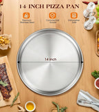 Yuiicaov Stainless Steel Pizza Pan 14 inch, Pizza Pan for Oven, Steel Pizza Tray, Thick Round Pizza Plate Pizza Baking Sheet, Easy Clean & Dishwasher Safe, Set of 1