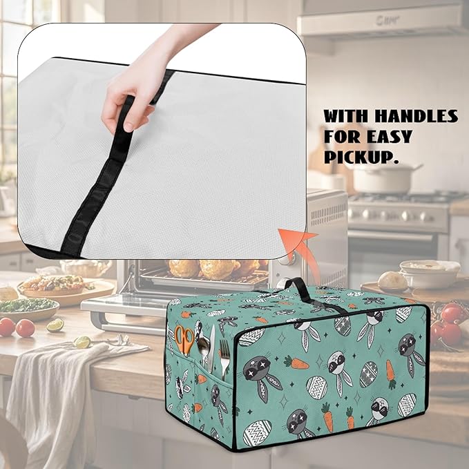 Easter Egg Bunny Carrot Print Toaster Oven Dust Cover Compatible with Most Toasters Ovens, Easter Decor Dust-proof Protector for Kitchen Small Appliance, (Large-18.5*22.5*12.99 inches)