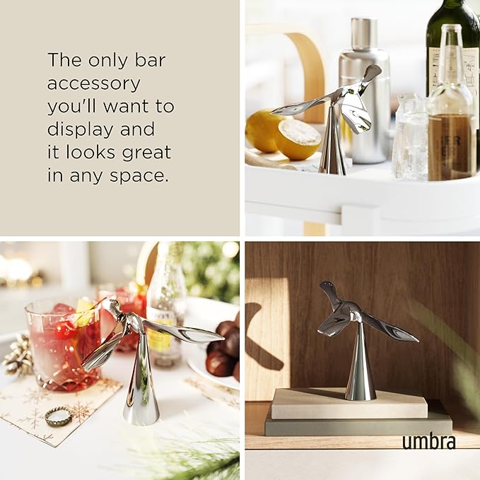 Umbra Tipsy Bottle Opener – Balancing Bird Sculptural Bar Tool and Accessory, Chrome