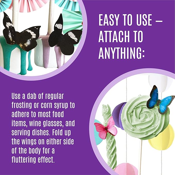 Edible Butterflies for Cake Decorating - Small Size, Premium Crafted in the USA - Butterfly Cake and Cupcake Toppers, Decoration (Purple)