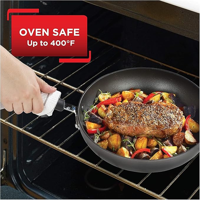 T-Fal Ultimate Hard Anodized Nonstick Fry Pan Set 2 Piece, 8, 10 Inch, Oven Broiler Safe 400F, Kitchen, Cookware, Pots and Pans Set Non Stick, Frying Pans, Dishwasher Safe, Onyx