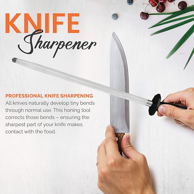 Utopia Kitchen 10 Inch Honing Steel Knife Sharpening Steel Sharpening Rod, Black