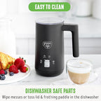 GreenLife Ceramic Electric Milk Frother, 10oz, 4-in-1, Auto Hot and Cold Foam, Dense and Light Foam, PFAS Free, Cordless Milk Warmer and Steamer for Latte, Coffee, Black