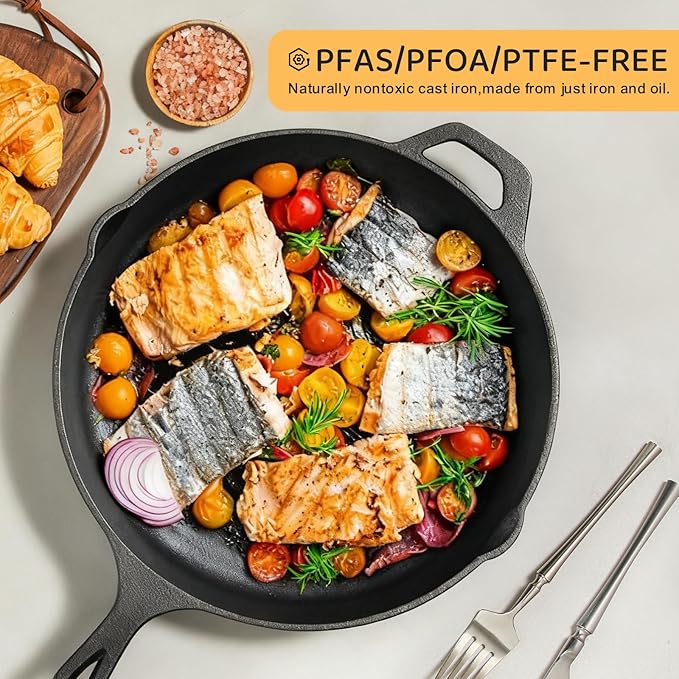 EWFEN Cast Iron Skillet 3-Piece Set, Heavy-Duty Professional Restaurant Chef Quality Pre-Seasoned Pan Cookware Set, 6", 8", 10" Pans For Frying, Saute, Cooking, Use Indoor/Outdoor, Oven, Grill