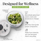 Glass Salad Spinner Large Capacity 6.3QT with Storage Lid | Boroscilicate Glass Bowl and BPA-Free and Food-Safe Colander, Base, Spinner Lid and Storage Lid | Washing, Spinning, and Draining
