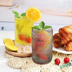 Hobnail-Drinking Glasses 13oz Vintage Glassware Sets Cocktail Juice Glasses Set of 6, Grey