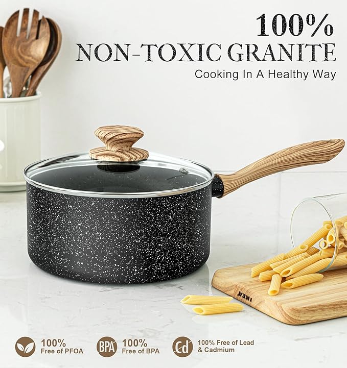 MICHELANGELO Saucepan Set, Nonstick Sauce Pans with Granite Coatings, Stone Sauce Pan with Lids, Non Stick Pot Sets, Sauce Pots 3 Piece, 1Qt, 2Qt & 3Qt