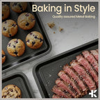 Diamond Bottom Cookie Sheet Set of 2, Nonstick Gray Carbon Steel Baking Pans for Crisp Baking, Space-Saving Stackable Trays, PFOA, PFOS, PTFE Free, Oven Safe Up to 450°F, Small & Medium Pans