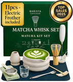 BARISTA EMPEROR® MATCHA WHISK SET PREMIUM 11pcs - Professional Matcha Kit Set with Matcha Bowl, Matcha Whisk, Milk Frother, Spoon, Sifter, Scoop, Stand, Cup, Tea Mat, Cloth - Matcha Bowl Set
