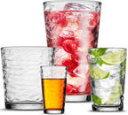 Biscayne Glassware Set, 24-Piece, Mixed Sizes with 16oz Cooler, 13oz DOF, 7 oz Juice and 3oz Shot Glasses - 6 Each Size = 24 Glasses
