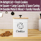 Cookie Jar with Airtight Lid - 1 Gallon - 6"D x 8"H White Iron Cookie Tin with Bamboo Lid - Large Cookie Jars with Lids Airtight - Farmhouse Cookie Jars for Kitchen Counter Decorative - Cookies Jar