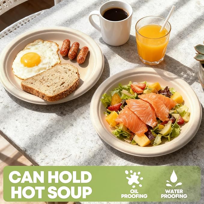 W&Y 100 Pack 6 Inch Disposable Small Paper Plates,Heavy Duty Dessert Plates - Compostable, Microwave-Safe, Leak-Proof, Ideal for Parties, Picnics & Daily Use