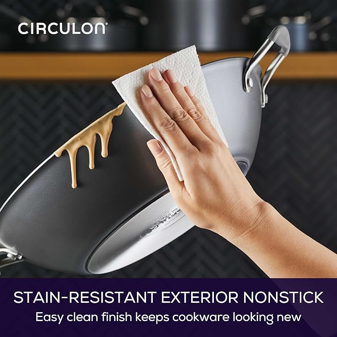 Circulon A1 Series w/ScratchDefense Nonstick Induction Wok with Lid, 14-Inch, Wok Pan with Lid, Graphite