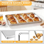Onader Large Baking Sheet, 18 x 13 Inch Stainless Steel Half Sheet Baking Pans for Oven, Commercial Metal Cookie Pan Tray for Roasting Cooking, Mirror Finish & Dishwasher Safe, 2-Pack