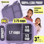 BEARFOOT Kids Lunch Box with Compartments – Compact & Lightweight | Leak-Proof, BPA-Free, Dishwasher & Microwave Safe | Hand-Drawn Design for Preschool, School, Travel (BubbleTea Purple, 2.75 Cups)
