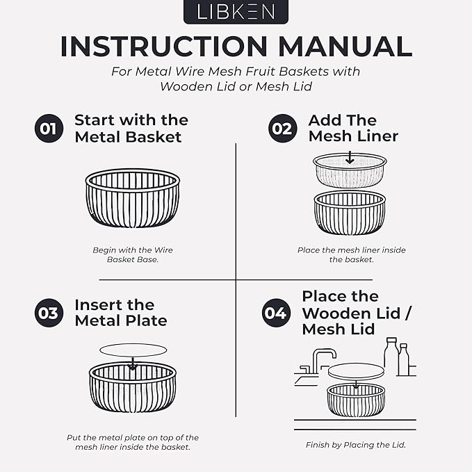 Metal Fruit Bowl with Mesh Lid and Basket - Fruit and Vegetable Holder For Kitchen Counter - Countertop Display Baskets Organizer - Bowl Storage for Veggie, Fruits, Snack, and Banana - Black