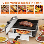 OLIXIS Electric Grill Indoor for Steak and Veggies, Smokeles Griddle with Lid for Kitchen Cooking, Countertop Oven Includes Temp Control/Grill Plate/Splash Guard/Crumb Tray, Black/Silver