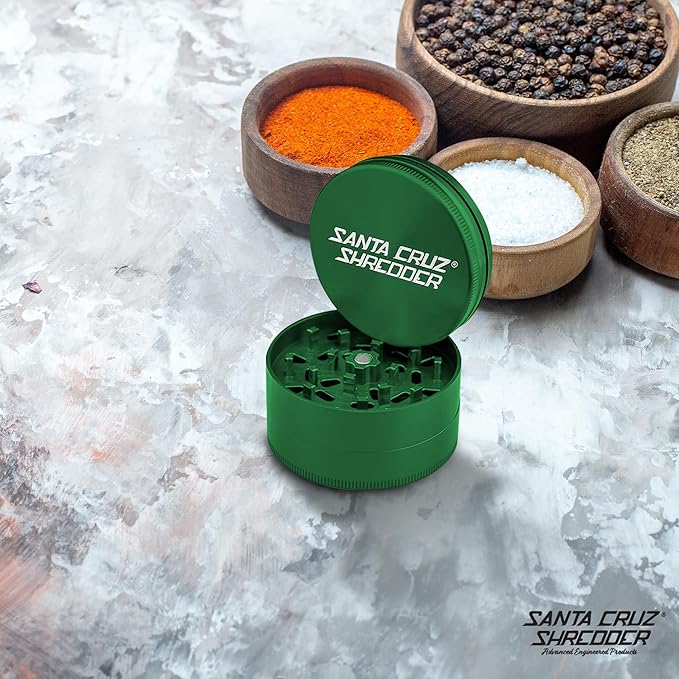 Santa Cruz Shredder Metal Herb Grinder Knurled Top for Stronger Grip 3-Piece Large 2.7" (Green)