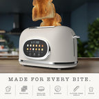 Rae Dunn Retro Digital Electric Toaster, 2 Slice Stainless Steel Toaster With Touchscreen, Countdown Timer, 6 Shade Settings, Wide Slots, High Lift Lever, Bagel, Defrost & Reheat, Digital Cream