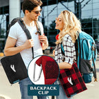 PAVILIA Travel Blanket Pillow, Airplane Blanket Set in Soft Bag with Pockets, Plane Blanket Compact Packable, Flight Essentials Car Pillow, Travelers Accessories Gifts, Luggage Strap, Plaid Red
