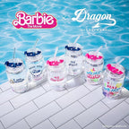 Dragon Glassware x Barbie The Movie - 16 oz Glass Cups with Lids and Straws, Set of 2 - Iced Coffee Cups with Lids - Glass Tumbler with Straw and Lid for Hot, Cold Drinks - Hi Barbie! Hi Ken!