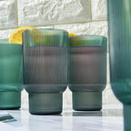 Shatterproof Acrylic Tall Drinking Glasses Set, European Style, Dishwasher Safe, Ribbed | Set of 4 | Fluted Tritan Drinkware, Unbreakable BPA-free Plastic, Reusable Stackable Glassware 14.5oz - Green