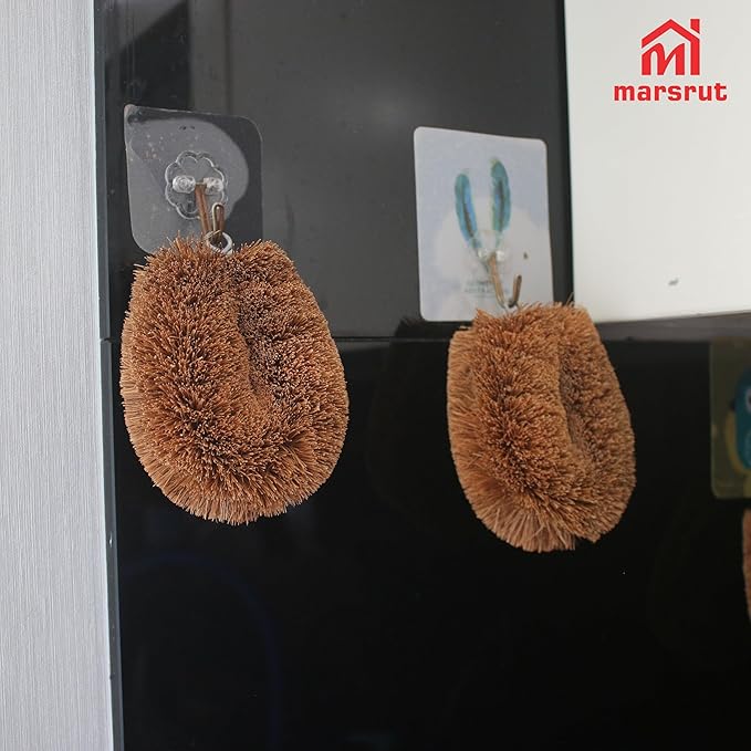 3pcs Tawashi Vegetable Scrub Brush, Coir Vegetable Brush, 100% Natural Coconut Scrubber, Japanese Fiber Clean Brush for Kitchen Cleaning Fruit Vegetable Needs, Dark Brown