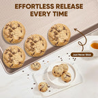 Sakerplus Nonstick Baking Sheet Pan Set of 3, Heavy Duty Cookie Sheets for Oven with Stripe Texture Pattern, 0.6mm Thick Quarter/Half/Jelly Roll Pans, Rust-Resistant & Easy Clean (Champagne Gold)