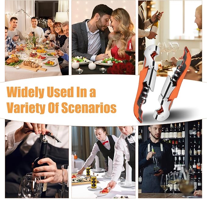 6 Pieces wine key wine opener Professional Waiter Corkscrews Stainless bottle opener Fold Serrated Foil Cutter Key for Family, Company Party,Bars,Restaurants(orange)
