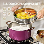CAROTE 8QT Full Clad Tri Ply Stainless Steel Stock Pot with Lid, Kitchen Stockpot Soup Pot, Outer Ceramic Layer, Even Heating, All Stoves Compatible, Oven & Dishwasher Safe, Stay Cool Handle, Purple