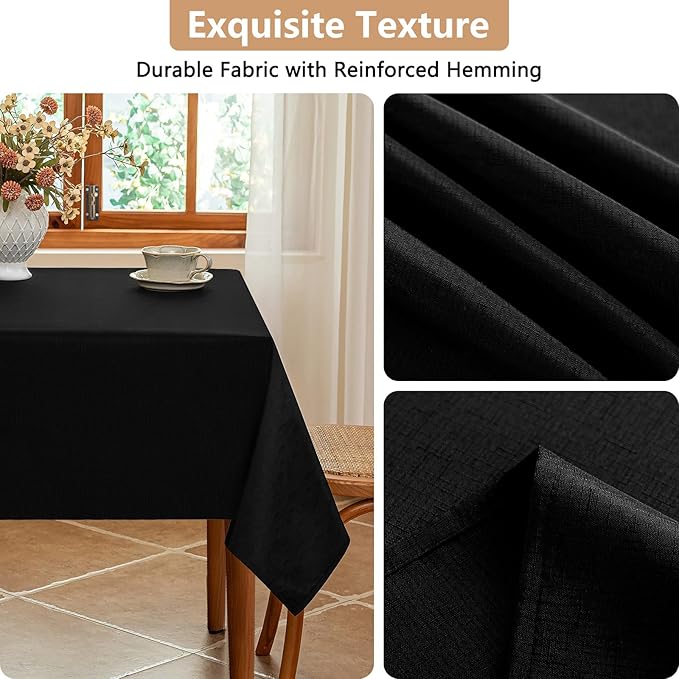 Fabric Black Rectangle Table Cloth for 8 Foot Rectangular Table, Textured Stain Resistant & Wipeable Tablecloth, Easy Clean for Dinning Banquet Party, 54 x 108 Inch