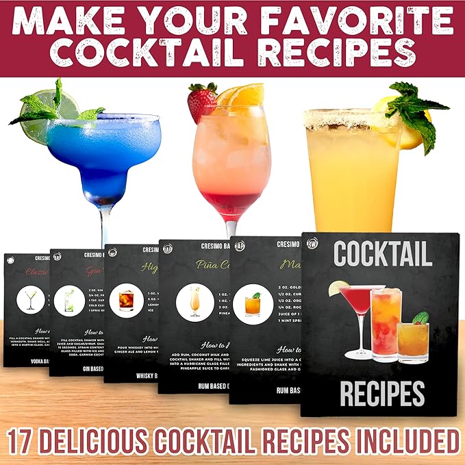 Cresimo 24oz Cocktail Shaker Set with Bar Accessories for Home Bar - Martini Shaker with Jigger and Drink Mixer Spoon - Alcohol Bartender Gift - Bartending Kit Essential for Home