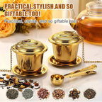 Umigy 4 Pcs Tea Infuser Strainers for Loose Tea with Scoop, Extra Fine Mesh Steeper 304 Stainless Steel Diffuser Leaf Holder with Extended Chain Hook for Brew, Spices, Seasoning, Gold