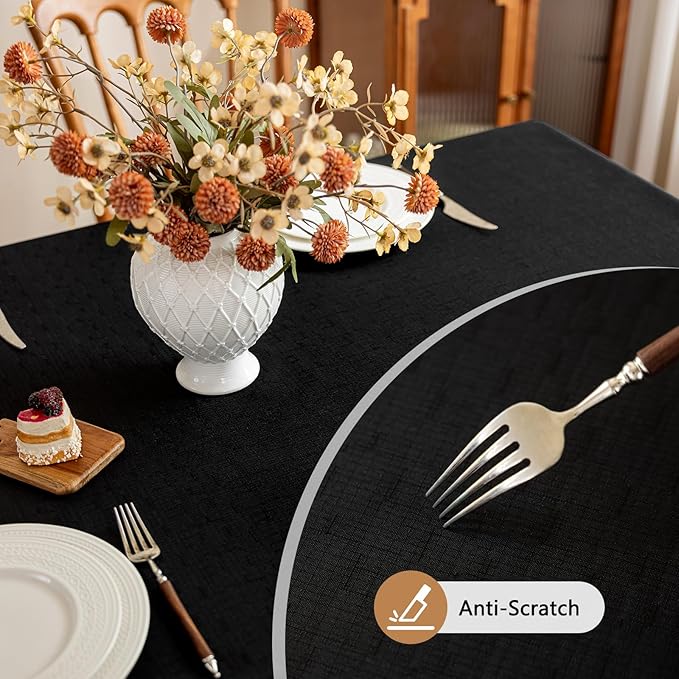 Fabric Black Rectangle Table Cloth, Textured Stain Resistant & Wipeable Rectangular Tablecloth, Easy Clean for Dinning Banquet Party, 60 x 120 Inch
