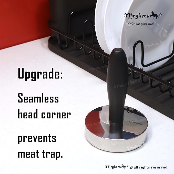 Meykers Meat Pounder Tenderizer | Smash Burger Press | 1.85 lb Heavy Duty | 304 Stainless Steel | Chicken Flattener Masher Beater Kitchen Tool | Aplanadora de Carnes y Pollo | Dishwasher Safe