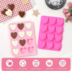 Heart-Shaped Silicone Chocolate Molds - Set of 2 Non-Stick Candy Heart Molds for Baking, Candy, Gummy, Cake, Jelly, Pudding, Handmade Soap Mould, Food Grade - Pink&Rose