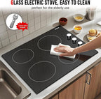 Karinear 24 Inch Electric Cooktop 4 Burners Electric Stove, Knob Control,6000W, Built-in Radiant Hob,Residual Heat Indicator, Overheat Protection,Hardwired 220V Radiant Ceramic Stove (White Knob)