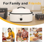Royalcraft Roaster Oven with Self-Basting Lid, 18qt Electric Roaster with Removable Pan & Rack, Turkey Roaster Oven with Defrost & Warm Function, Stainless Steel, White