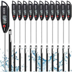 Copkim 12 Set Waterproof Food Thermometer for Water, Liquid, Candle and Cooking Digital Meat Thermometer with Long Probe Instant Read for Kitchen BBQ Grill Candy (Black)