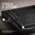 Besti Rustic Vintage Food Serving Trays (Set of 2) | Nesting Wooden Board with Metal Handles | Stylish Farmhouse Decor Serving Platters | Large: 15 x2 x11” - Small: 13 x2 x9” (Black)