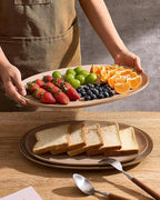 famiware Serving Platter, Oval 15.59/14.3/12.9 inch Serving Dishes for Entertaining, Serving Bowls, Microwave Safe, Stonware Serving Trays for Party, Turkey, Cheese, Ocean Series, Cinnamon Brown