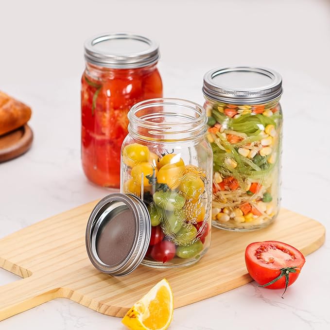Esrentle Mason Jars 32 oz Wide Mouth - 12 Pack Quart Glass Mason Jars with Airtight Lids and Bands for Canning, Pickling, Food Storage, Fermenting, Leak Proof, Reusable