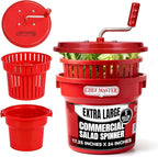5 Gallon Chef Master Commercial Salad Spinner Dryer – Hand Powered Manual Lettuce Spinner and Fruit Washer Bowl w/ Strainer - Sealed Gearbox, Built In Brake System - Durable Spinner Mechanism - 90005