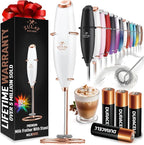 Zulay Kitchen Powerful Milk Frother Wand With 4 AA Duracell Batteries - Ultra Fast Handheld Drink Mixer - Electric Whisk Foam Maker for Coffee, Lattes, Cappuccino, Matcha & Creamer - White & Rose Gold