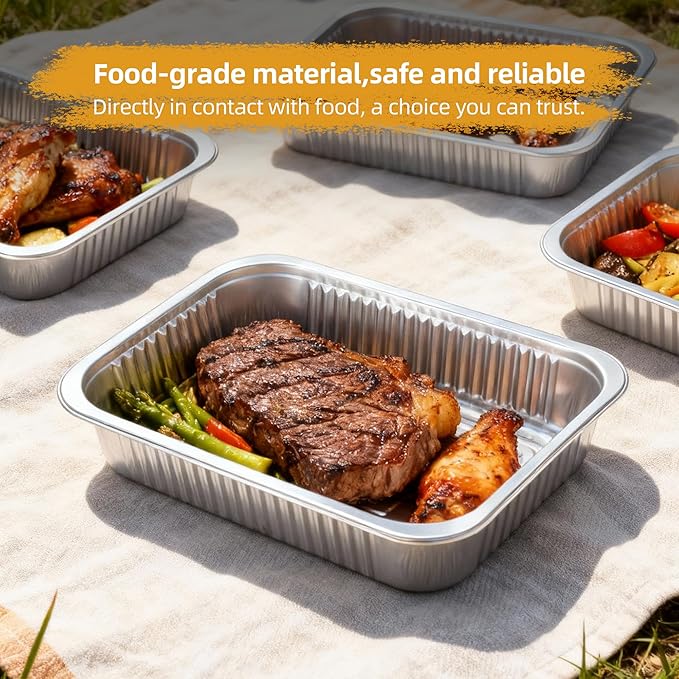 Aluminum Foil Pans, Extra Heavy Duty Disposable Aluminum Baking Pans, 14.57"×10.63" Steam Table Pans for Cooking, Heating, Storing, Prepping Roasting and Chafing (15 Pack Silver)
