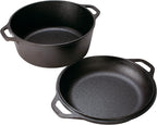 Lodge Cast Iron Double Dutch Oven - Pre-Seasoned 2-in-1 Cast Iron Cookware - Pot & Skillet Combo - Even Heat Retention - Oven-Safe, Versatile Pot - 5 Quart